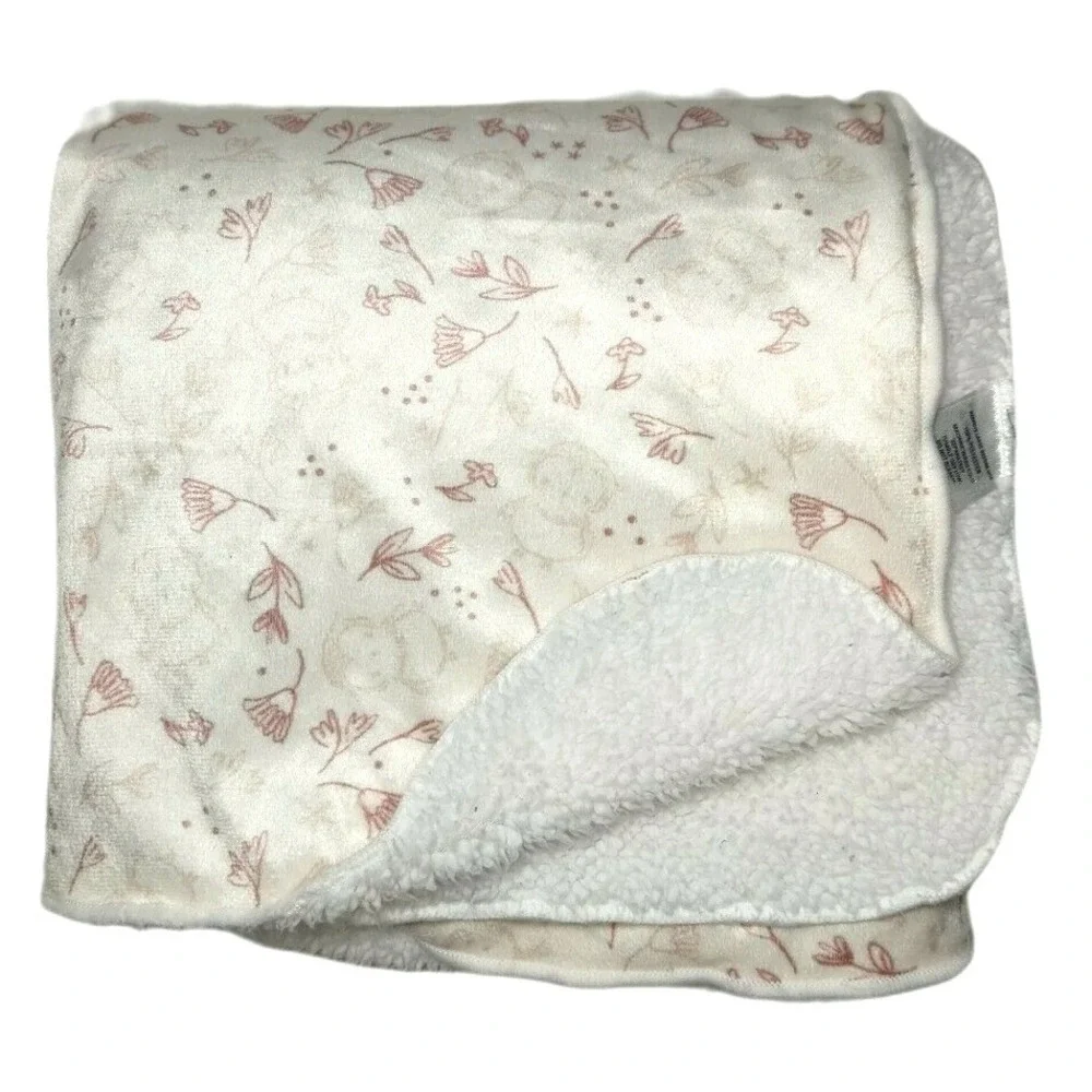 Manhattan Kids Beige Owl Baby Girl Blanket White Sherpa Flowers Lovey Plush Soft